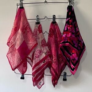 VTG Scarf Lot Of 4 In Shades Of Red Floral 1 Anne Klein Silk & Poly Various Size